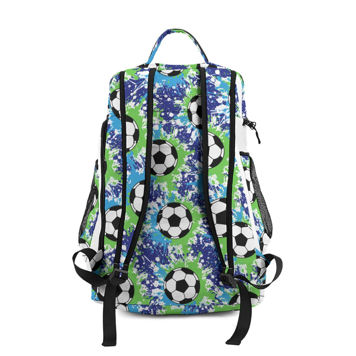 Personalized Soccer Bag, Blue/Green Paint Splatter Backpack