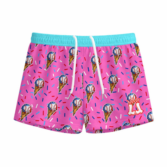 Kids Patriotic Baseball Drip Mesh Shorts - Pink Edition