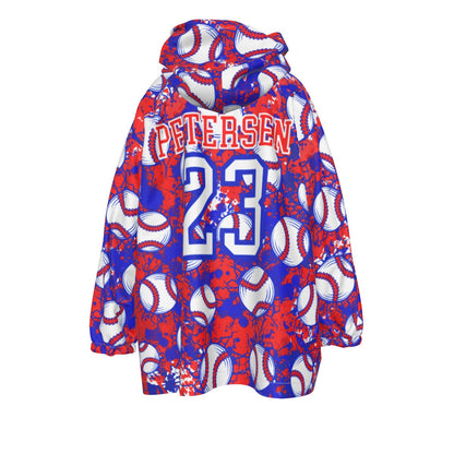 Kid's Sherpa Fleece Hoodie Blanket - Baseball (Personalized)