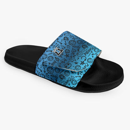 Men's Velcro Strap Dark Blue Basketball Graffiti Slides