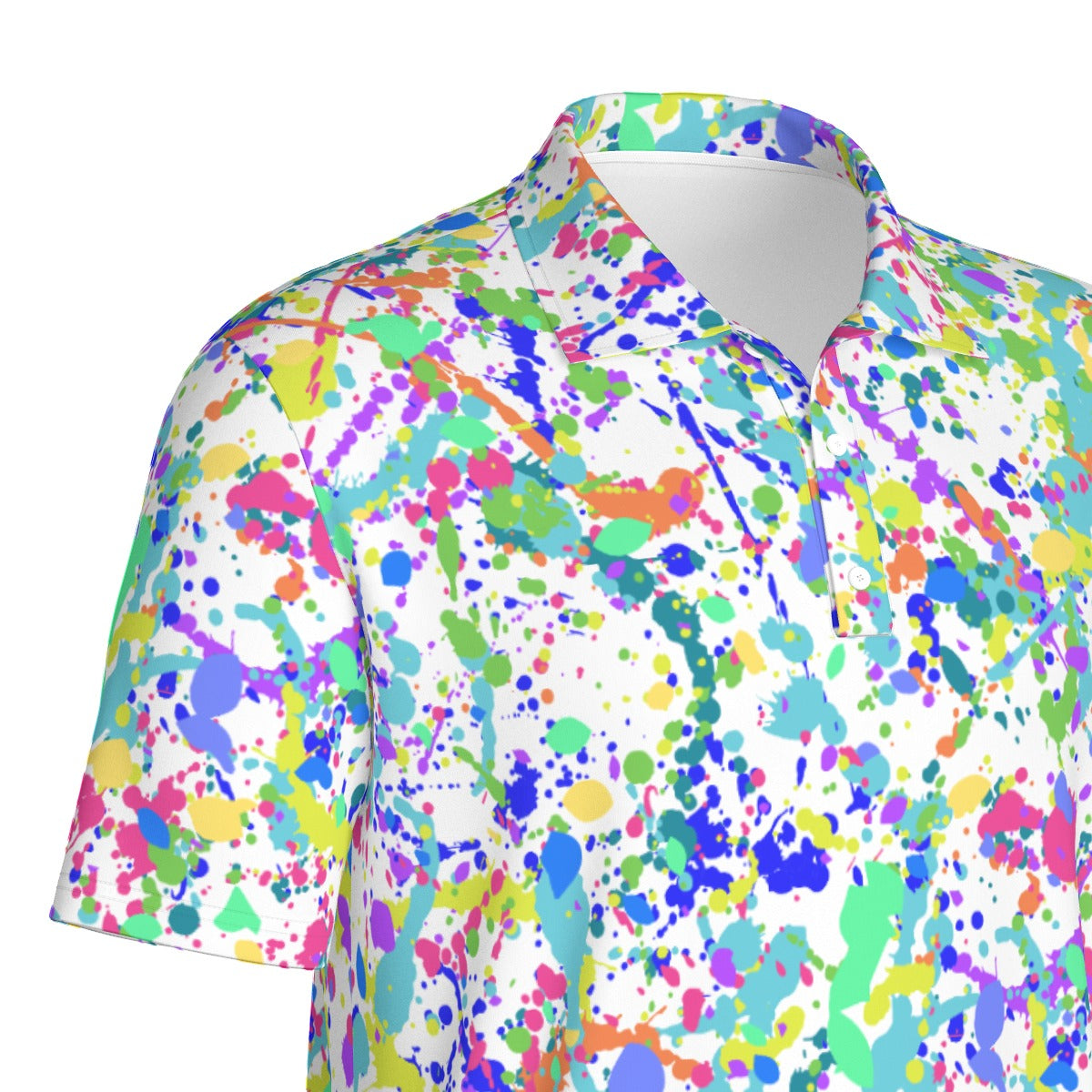 Men's White Paint Splatter Golf Polo Shirt