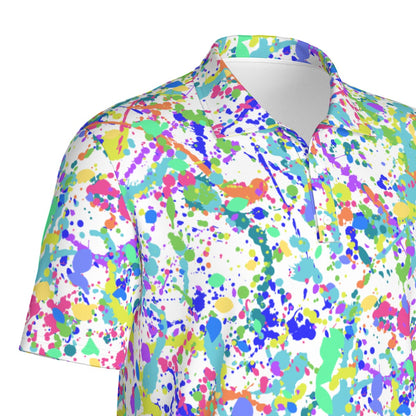 Men's White Paint Splatter Golf Polo Shirt