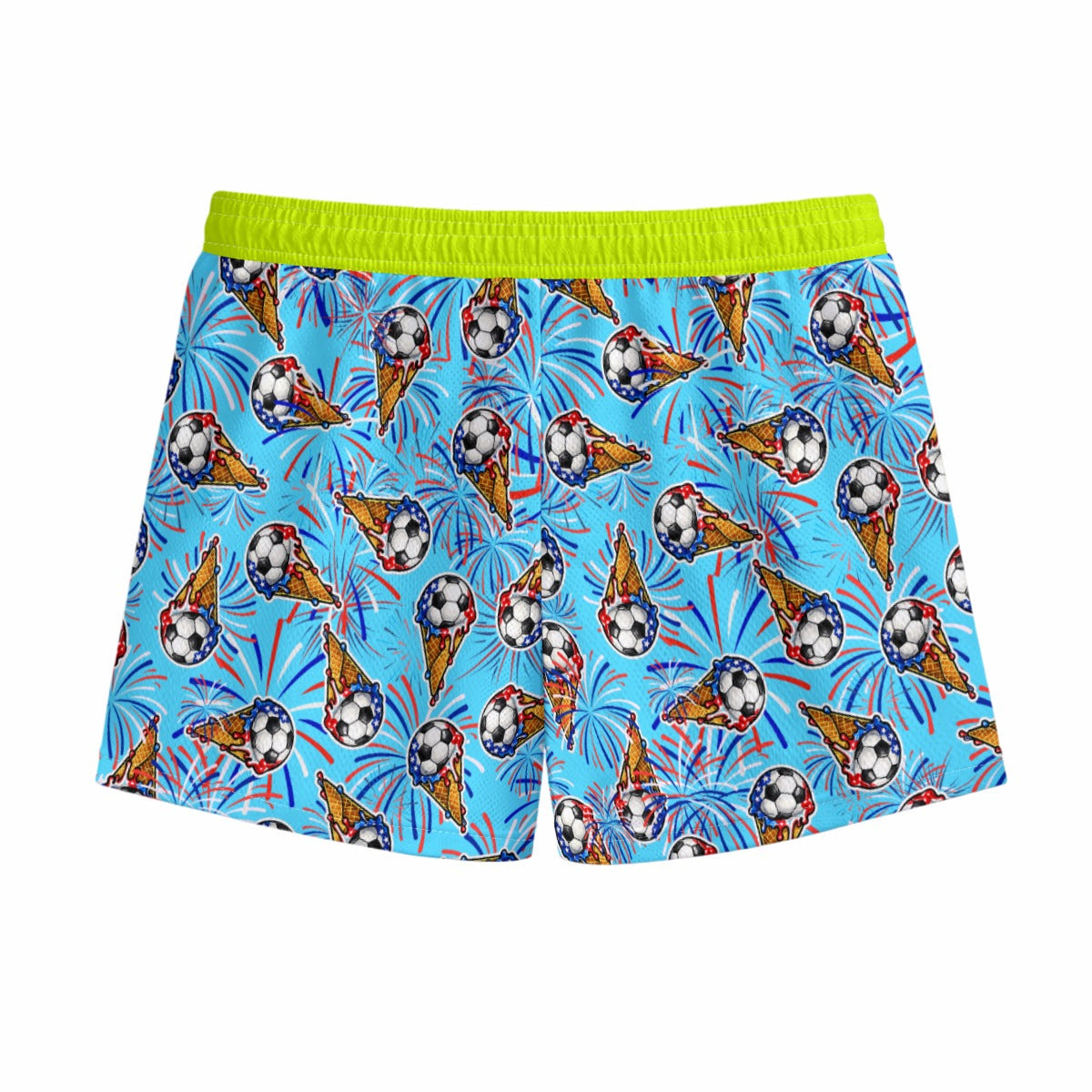 Kids Summer Patriotic Soccer Shorts, Fireworks Soccer Apparel