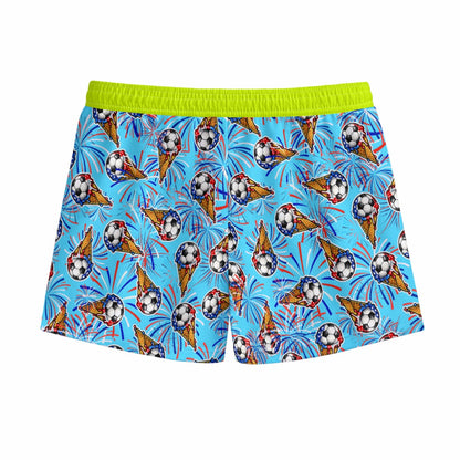 Kids Summer Patriotic Soccer Shorts, Fireworks Soccer Apparel