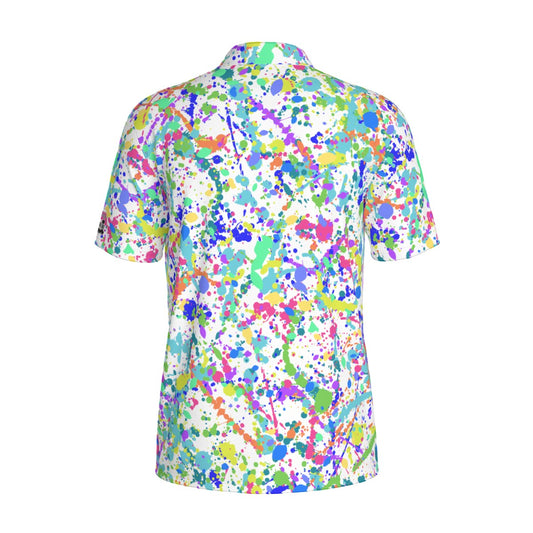 Men's White Paint Splatter Golf Polo Shirt