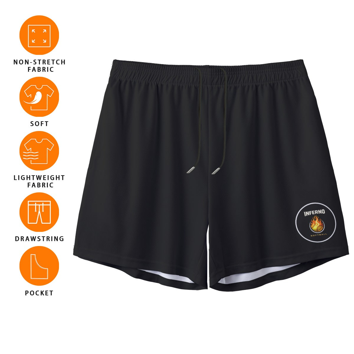 Adult Brimfield Inferno Softball Mesh Shorts - Black Edition (no inner liner)