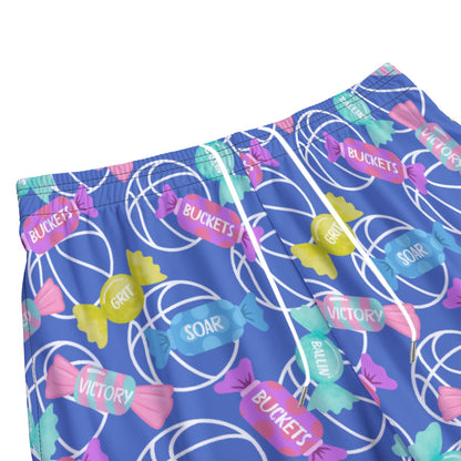 All-Over Print Adult Unisex Basketball Mesh Shorts: Blue Candy Print