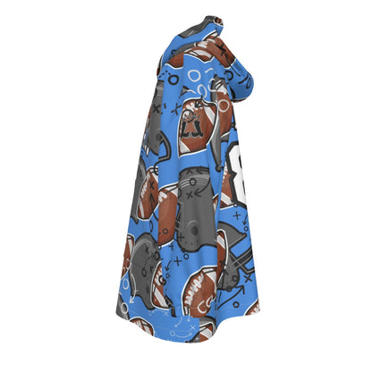 Personalized Youth Football Blanket Hoodie, Light Blue