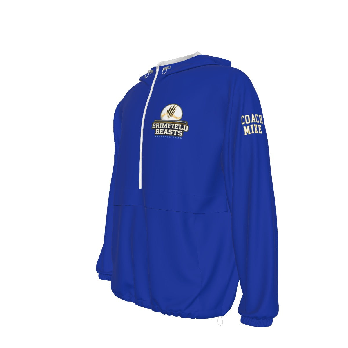 Adult Unisex 1/2 Zip Brimfield Beasts Pullover Windbreaker - Blue, Coach's Edition (Personalized)