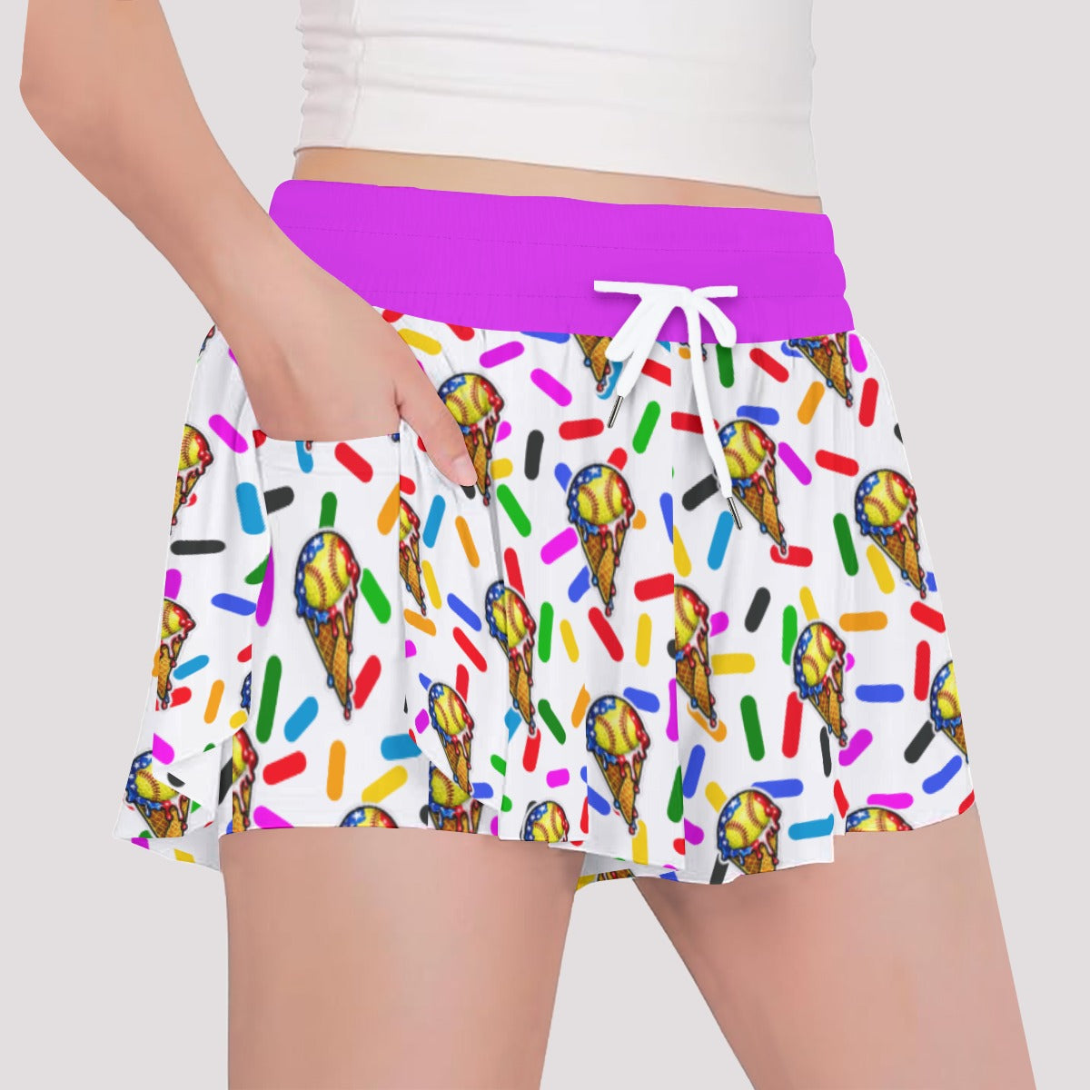 Girls Softball Ice Cream Drip Butterfly Shorts