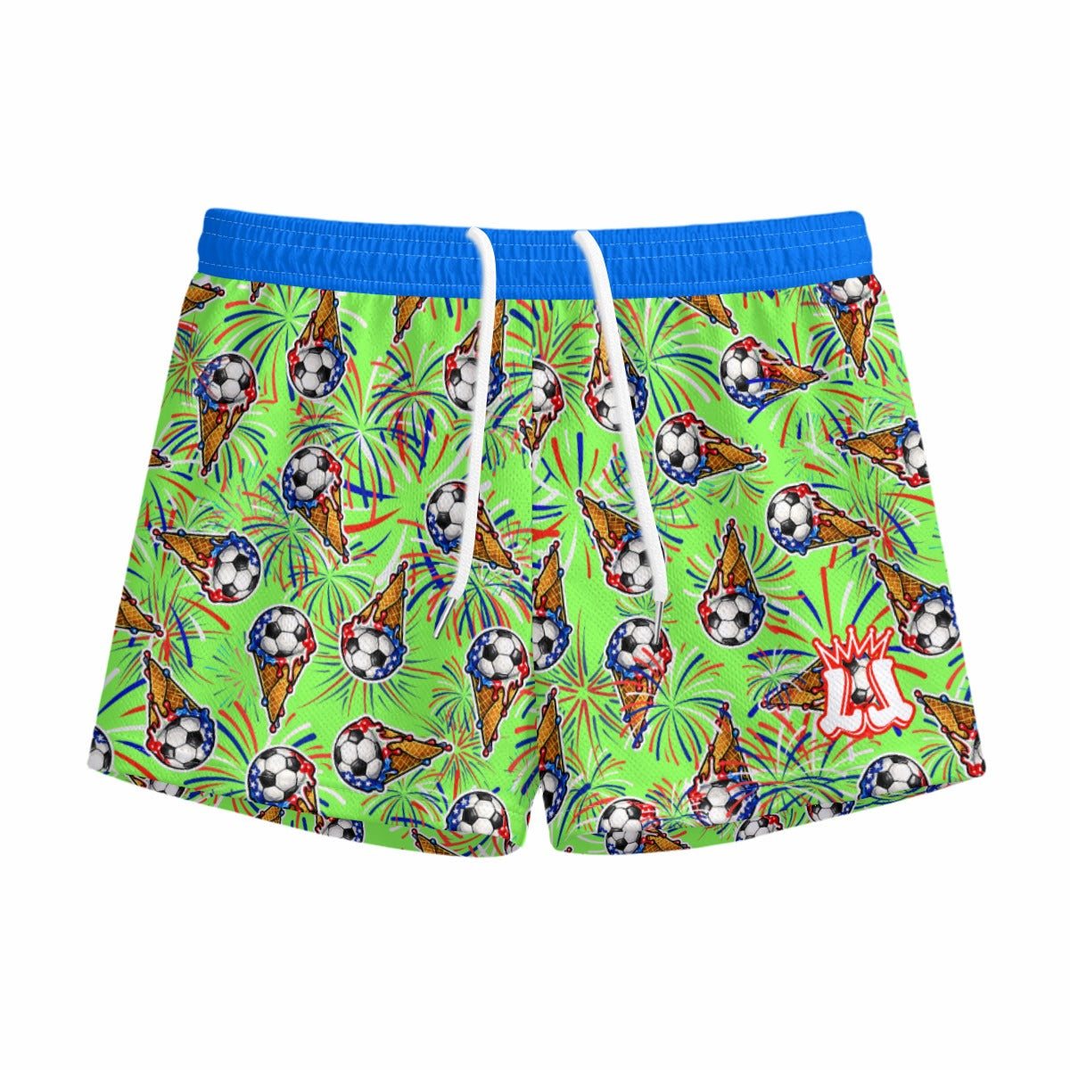Youth Patriotic Soccer Fireworks Mesh Shorts -Green Edition