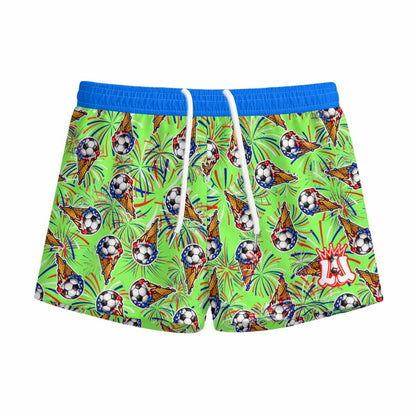 Youth Patriotic Soccer Fireworks Mesh Shorts -Green Edition