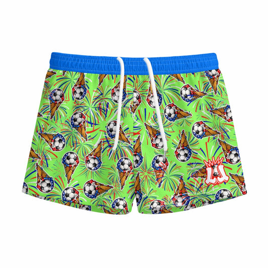 Youth Patriotic Soccer Fireworks Mesh Shorts -Green Edition
