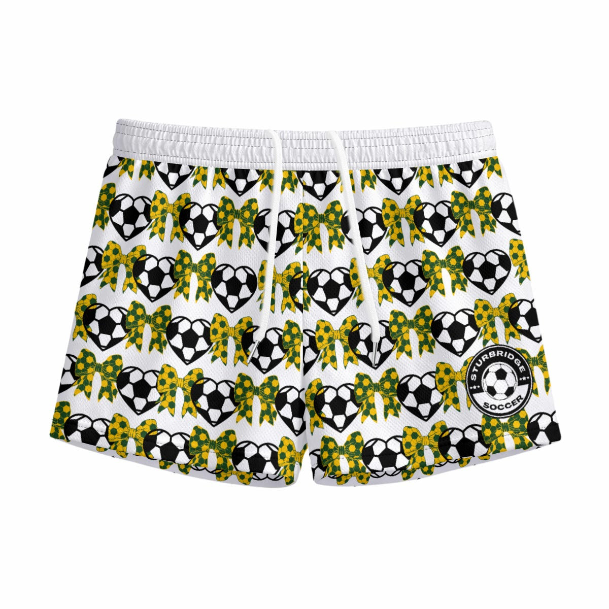 Girls Sturbridge Soccer Mesh Shorts - Bows and Hearts White