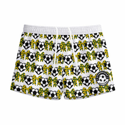 Girls Sturbridge Soccer Mesh Shorts - Bows and Hearts White