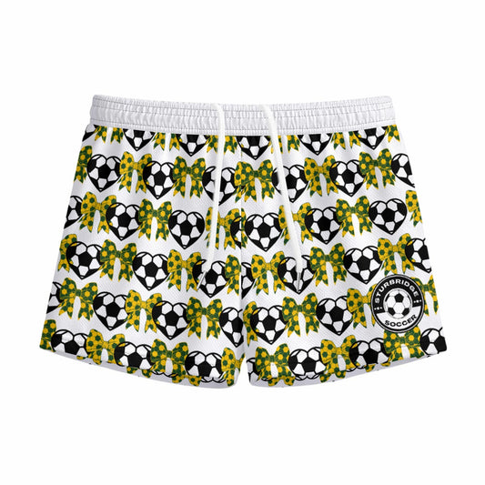 Girls Sturbridge Soccer Mesh Shorts - Bows and Hearts White (Loose Fit)