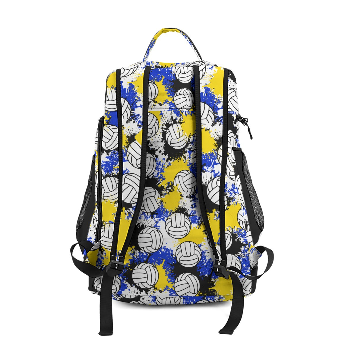 Personalized Volleyball Backpack - Yellow/Blue/Black Paint Splatter Edition