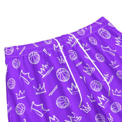 All-Over Print Purple Basketball Graffiti Mesh Shorts
