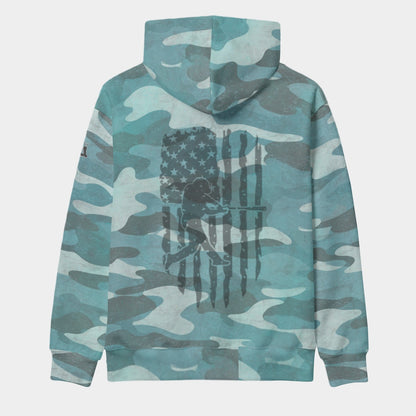 Adult Unisex Camo American Flag Baseball Hoodie