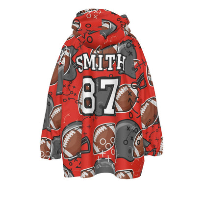 Kids Personalized Football Blanket Hoodie- Red/Orange