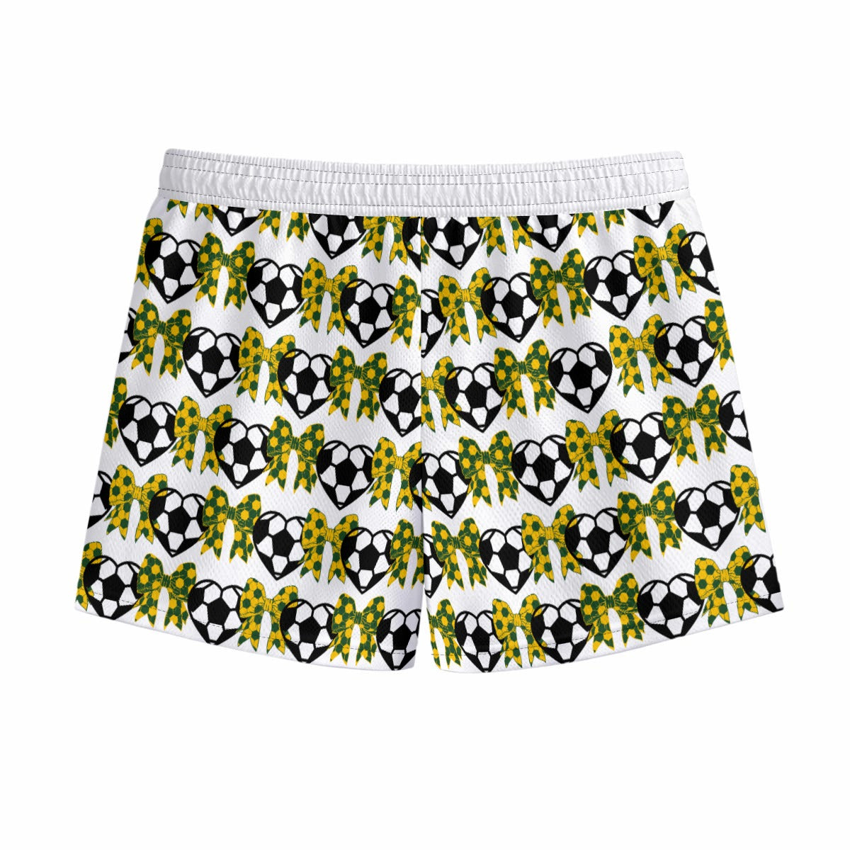 Girls Sturbridge Soccer Mesh Shorts - Bows and Hearts White
