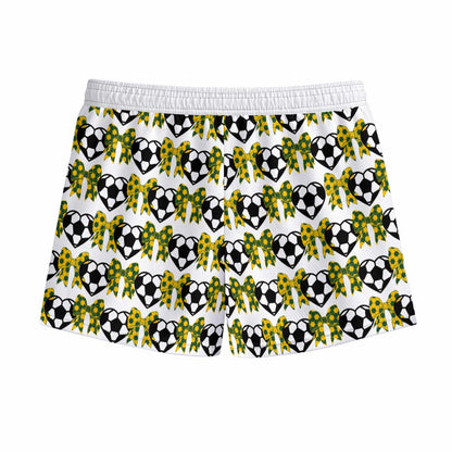 Girls Sturbridge Soccer Mesh Shorts - Bows and Hearts White