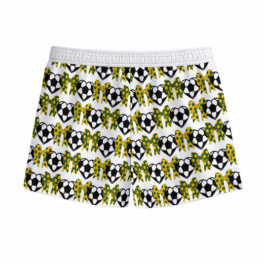Girls Sturbridge Soccer Mesh Shorts - Bows and Hearts White (Loose Fit)