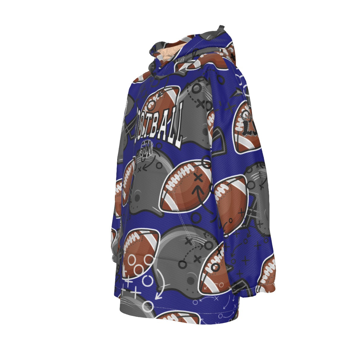 Youth Personalized Football Blanket Hoodie - Dark Blue