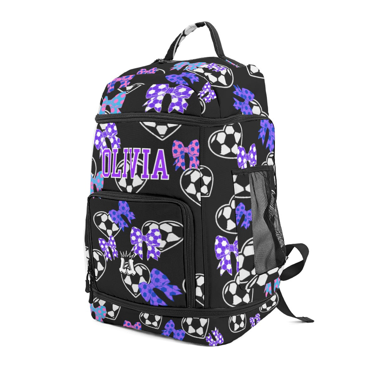 Large Personalized Girls Soccer Backpack - Hearts and Bows