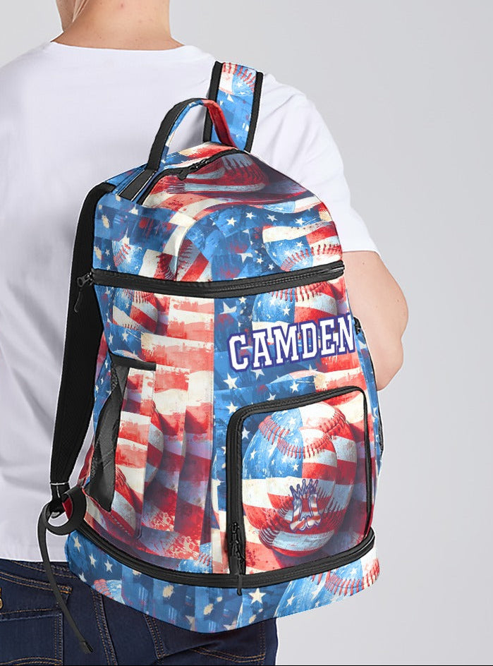 Large Personalized American Flag Baseball Backpack