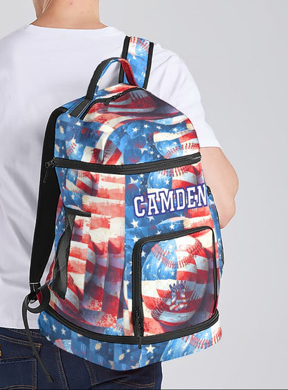 Large Personalized American Flag Baseball Backpack