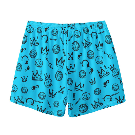 All-Over Print Adult Basketball Mesh Shorts: Blue Graffiti Print