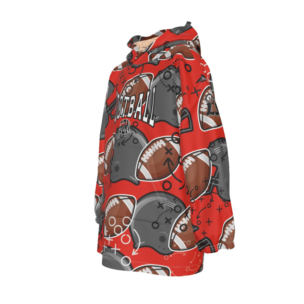 Kids Personalized Football Blanket Hoodie- Red/Orange