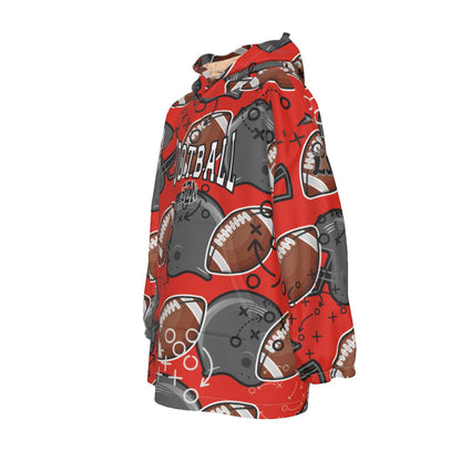 Kids Personalized Football Blanket Hoodie- Red/Orange
