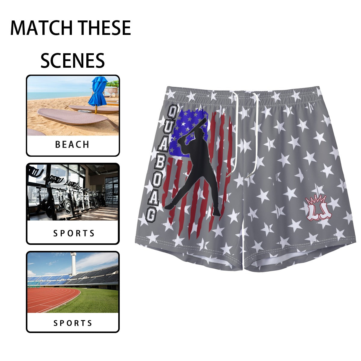 Adult Quaboag Baseball American Flag Mesh Shorts