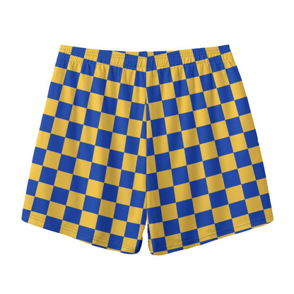 Adult Brimfield Beasts Blue/Gold Checkered Shorts (no inner liner)