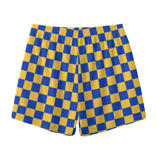 Adult Brimfield Beasts Blue/Gold Checkered Shorts (no inner liner)
