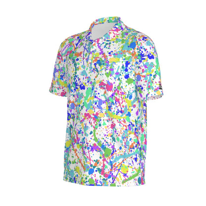 Men's White Paint Splatter Golf Polo Shirt