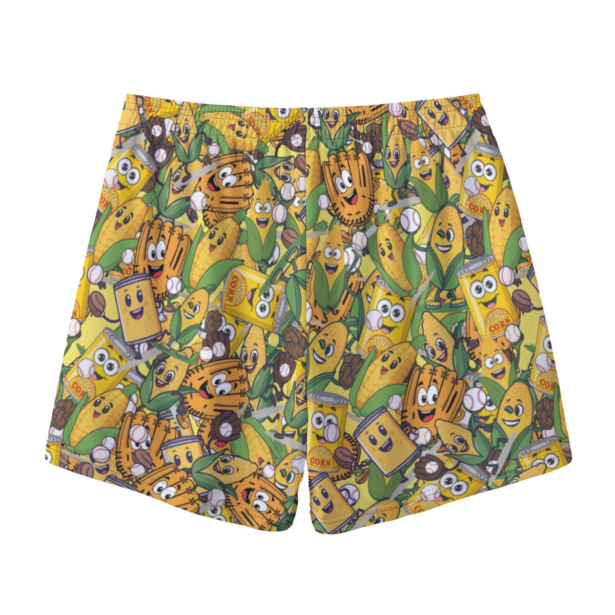 All-Over Print Adult Baseball Mesh Shorts: Can of Corn Design