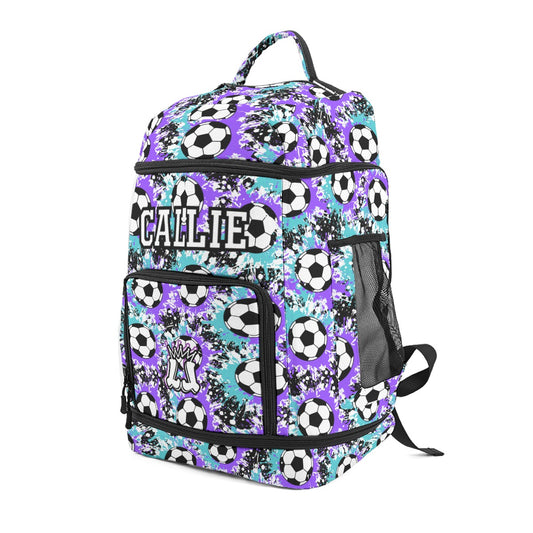 Large Personalized Soccer Bag, Purple/Teal Splatter Edition