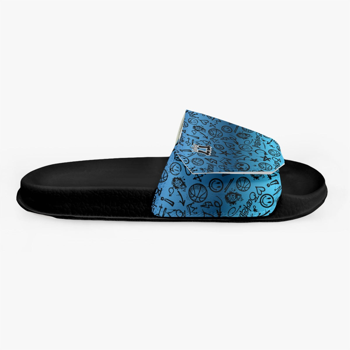 Men's Velcro Strap Dark Blue Basketball Graffiti Slides