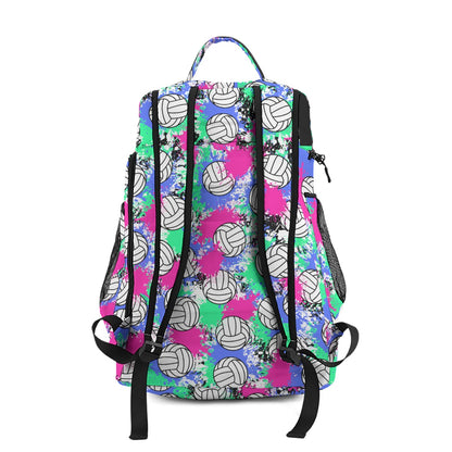 Personalized Volleyball Backpack - Mint/Pink/Blue Paint Splatter Edition