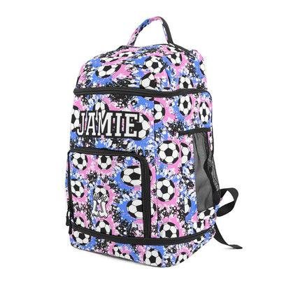 Personalized Soccer Backpack, Blue/Pink Splatter Edition