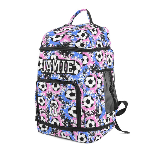 Personalized Soccer Bag, Blue/Pink Splatter Edition