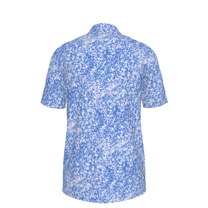 Men's Blue and White All Over Print UV Protection Polo Shirt