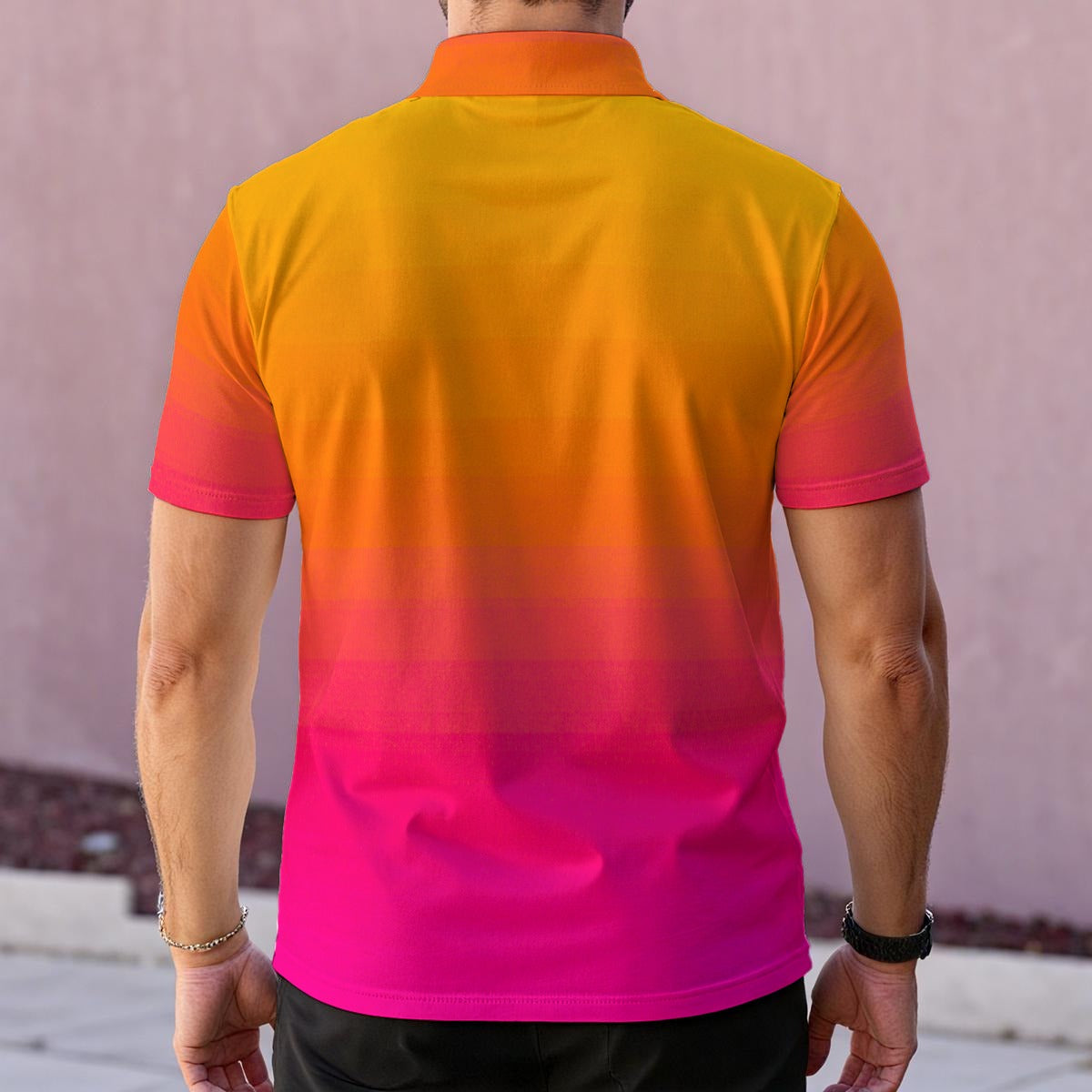 All-Over Print Men's Polo Shirt, Gradient Orange and Pink