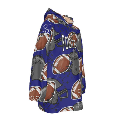 Youth Personalized Football Blanket Hoodie - Dark Blue