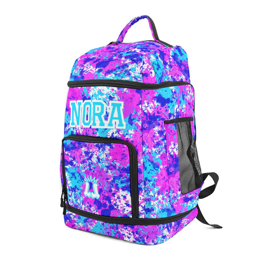 Personalized All-Sports Paint Splatter Sports Bag, Purple/Blue Edition