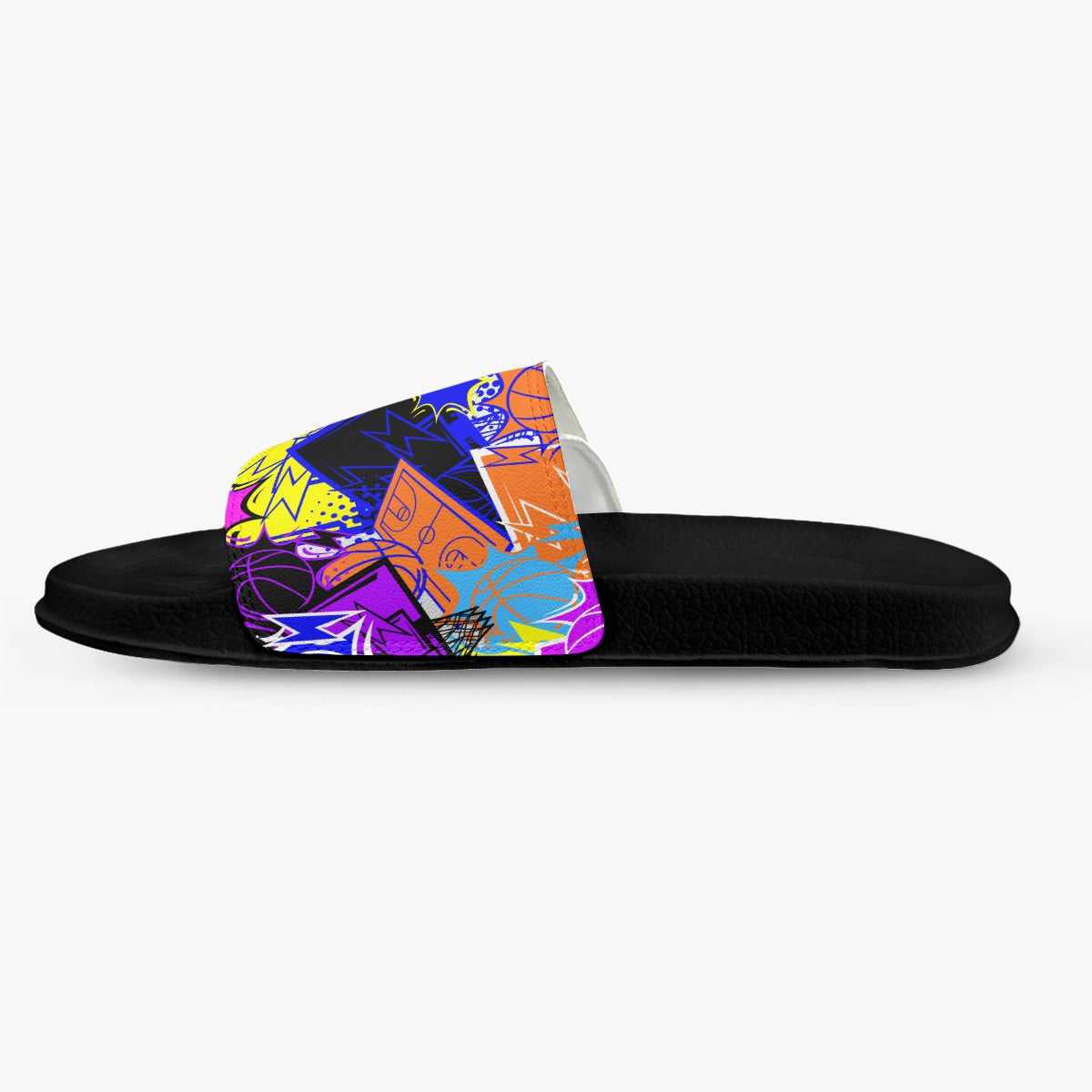 Men's Basketball Velcro Strap Slides, Gym Sandals Basketball Design