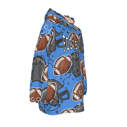 Personalized Youth Football Blanket Hoodie, Light Blue